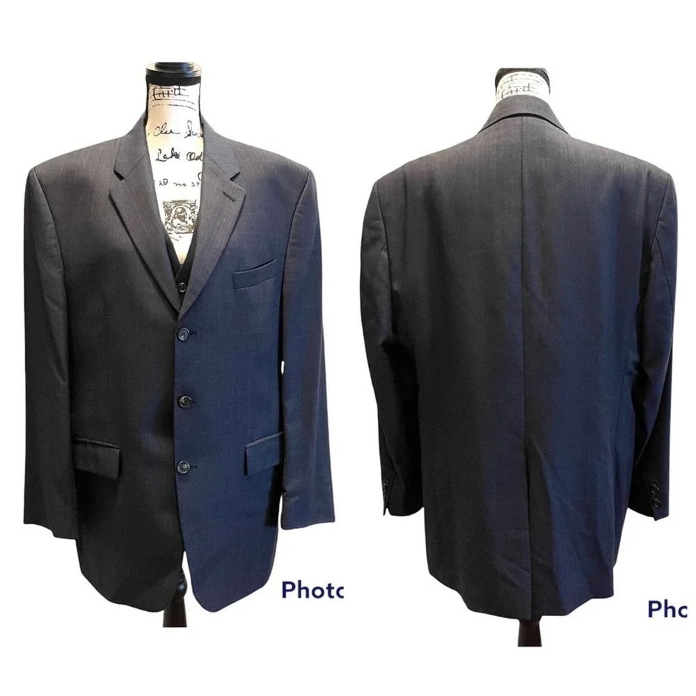 Ralph Lauren Suit Jacket Vest Blazer 2pc Sport Coat Navy Blue Size 43R Plaid